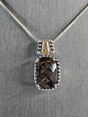 Womens Vintage Sterling Silver Smoky Quartz Pendant Necklace 7.2g E6721